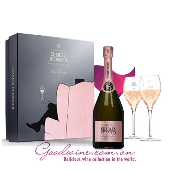 Bộ quà tặng Champagne Charles Heidsieck Rosé Réserve Giftbox nhập khẩu giá tốt tại GoodWine.com.vn